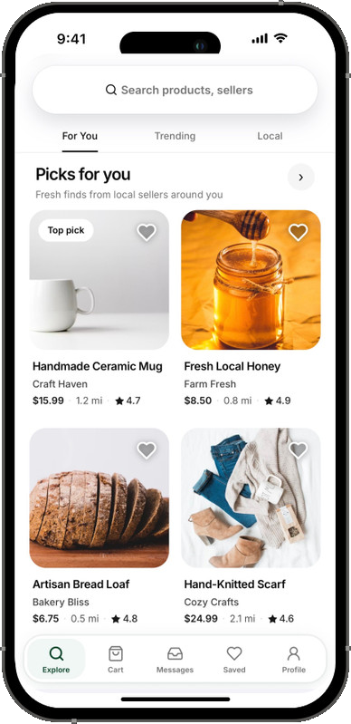 OpenNile app showing local product discovery